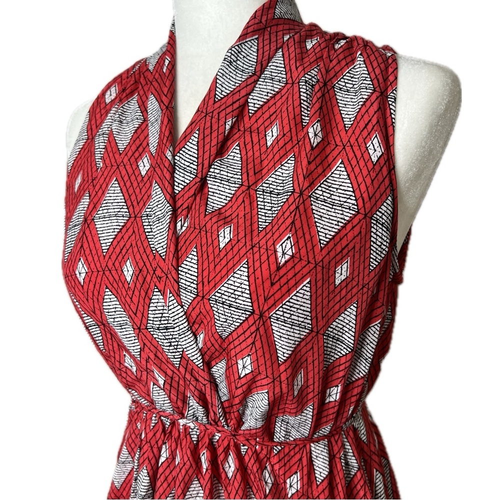 Collective Concepts Dress Sleeveless Pockets Geometric Diamond Red White XS - Picture 4 of 15